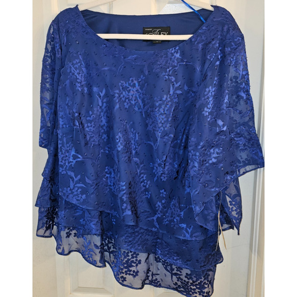 NWT Alex Evenings Blue Lace and Rhinestone Size 1X (bust 43) - Picture 1 of 5